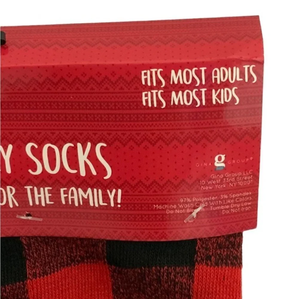 Holiday Family Matching Socks 4 Pack Christmas Tartan Plaid Red Black Adult Kids